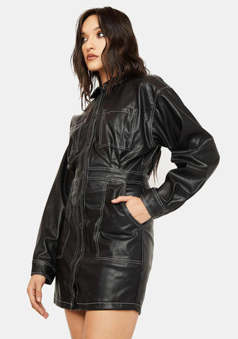 Not Easily Amused Vegan Leather Shirt Dress