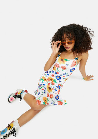 Here Comes The Sun Floral Mesh Midi Dress