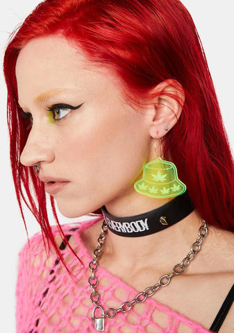 Neon Green Bucket Hat Hoop Earrings