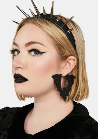 Black Glitter Halloween Bat Earrings