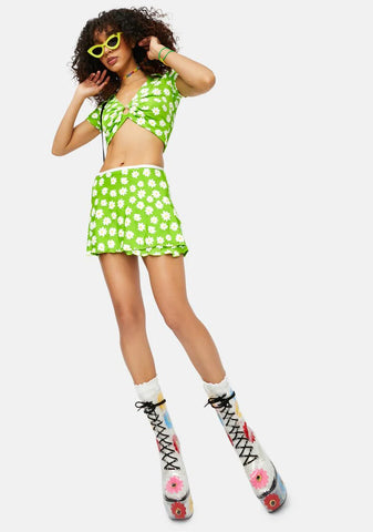 Used To Know Ya Daisy Print Wrap Mini Skirt