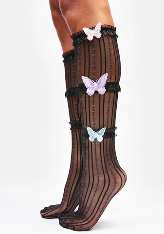 Feeling Butterflies Sheer Tall Socks