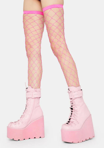 Bubblegum Shinin' Bright Fishnet Thigh Highs