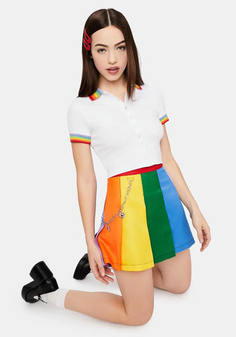All Is Bright Rainbow Stripe Polo Tee