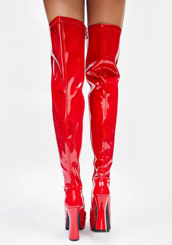 Red Patent Thrill Thigh High Boots
