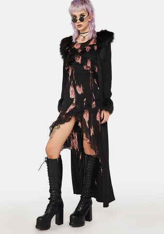 Grunge Irregular Floral Printed Ruffled Dress