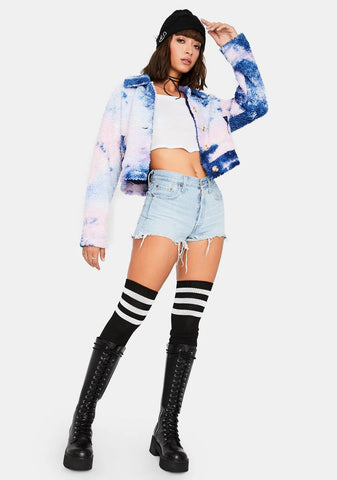 Sherbet All Bundled Up Tie Dye Sherpa Jacket
