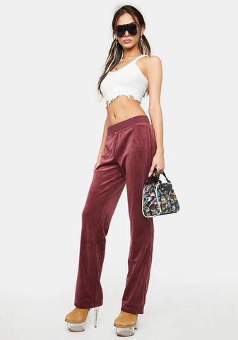 Wine Classic Velour Track Pants