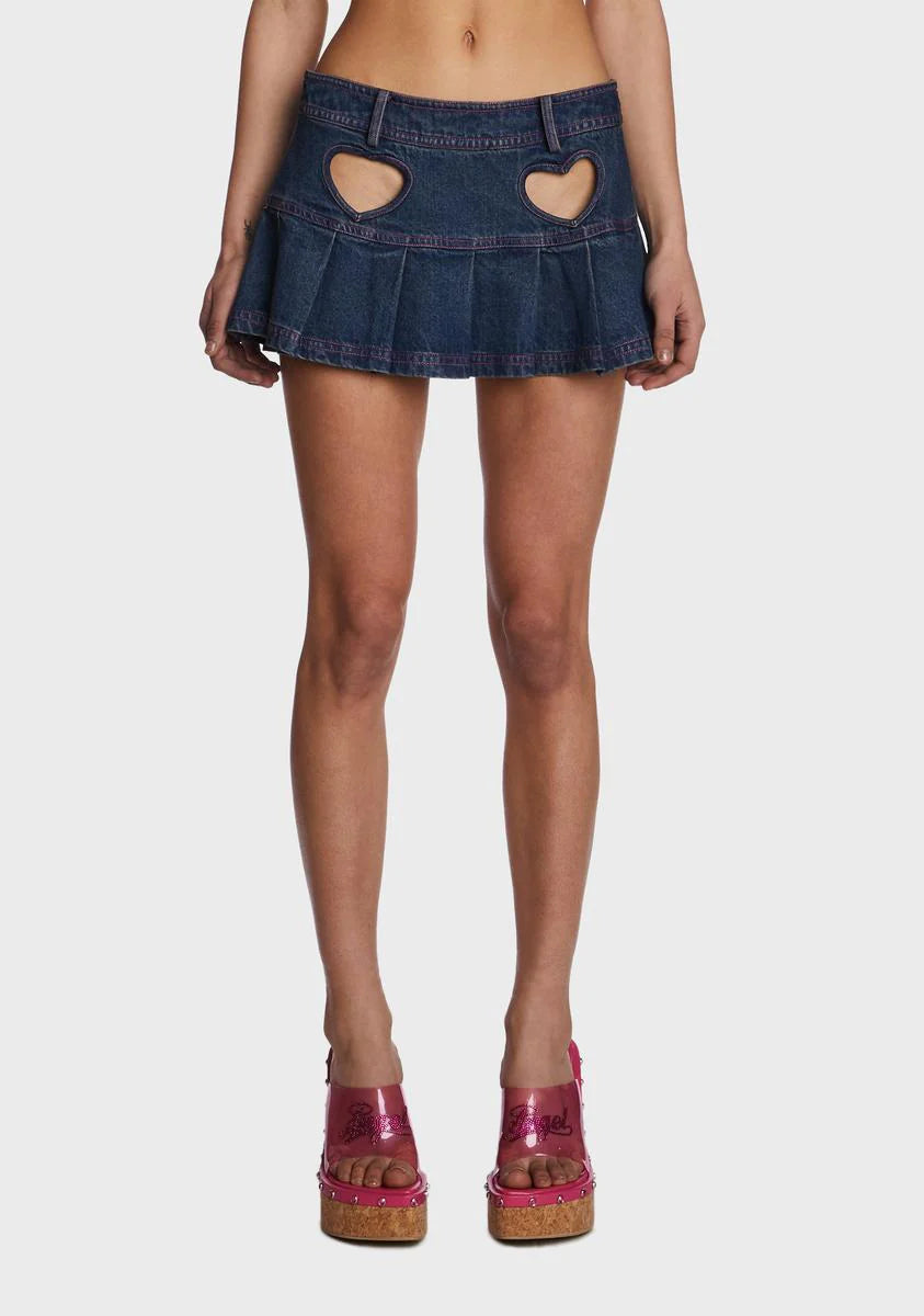Heart Hollow Out Denim Skirt