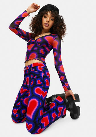 Electric Juice Mesh Heart Long Sleeve Crop Top