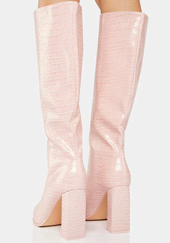 Baby Pink Posie Knee High Boots