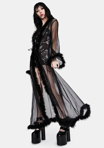Noir Mistress In Marabou Long Robe