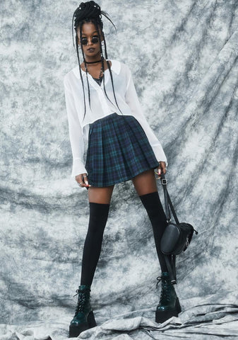 High School Hexes Plaid Pleated Skirt