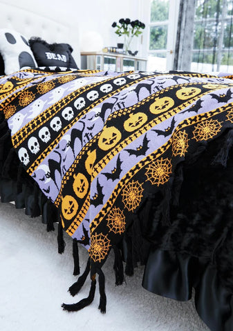 Night Of Spooks Intarsia Throw Blanket