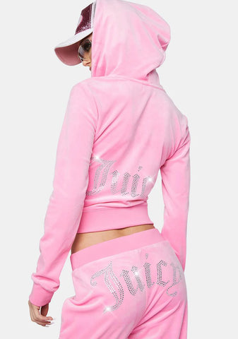 Pink OG Big Bling Velour Hoodie