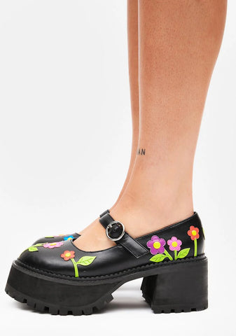 No Justice Floral Mary Janes