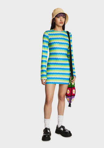 Retro Redemption Crochet Dress - Green