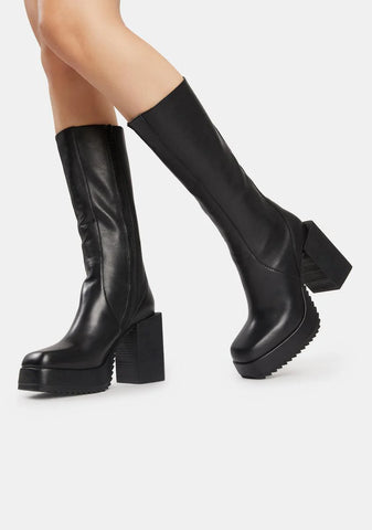 Snare Leather Squared Toe Platform Boots