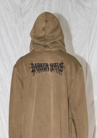 Synth Unisex Washed Olive Long Zip-Up Hoodie