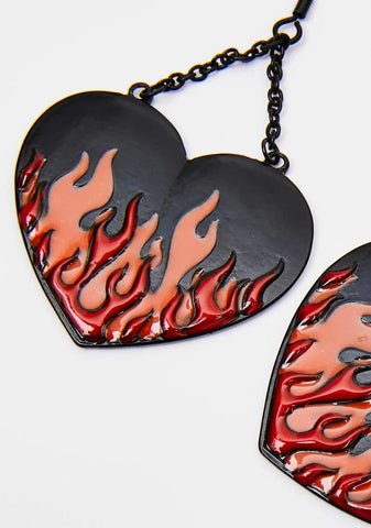 Hell's A Party Flame Heart Earrings