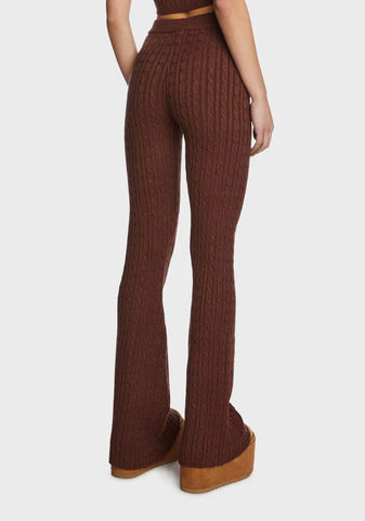 Brown Cable Knit Flare Pants