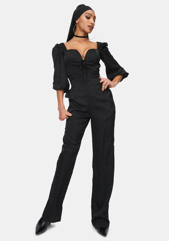 Animal Satin Jacquard Milkmaid Jumpsuit
