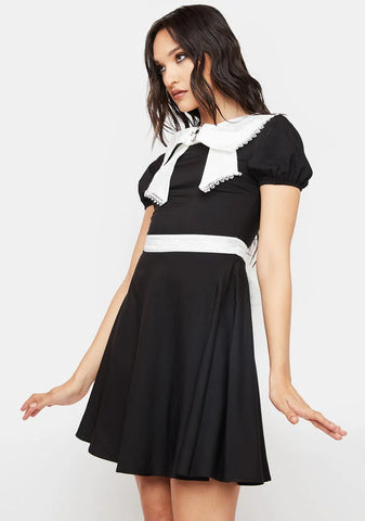 Black And White Big Bow Collar Dress
