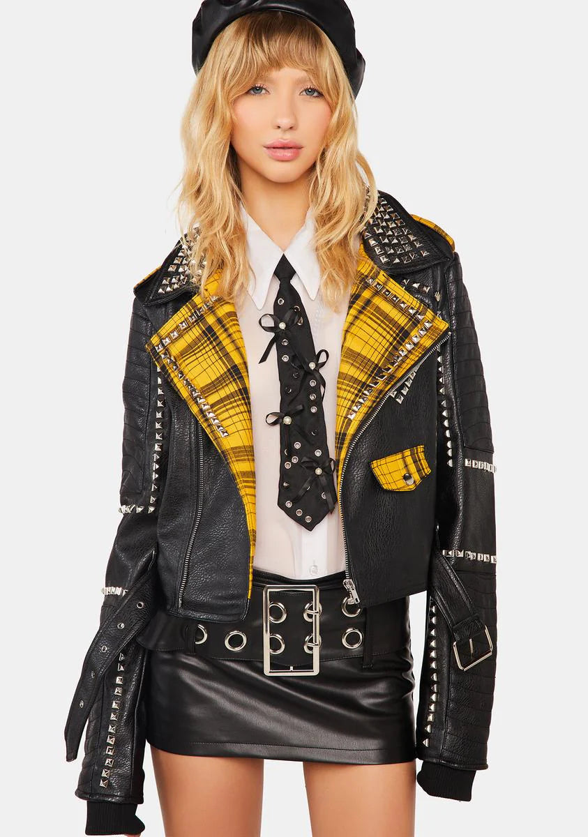 Plaid Label Studded Moto Jacket