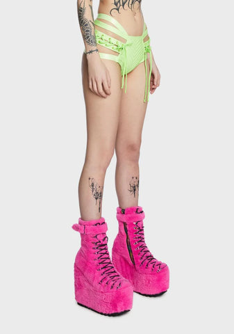 Rude Awakening Lace-Up Shorts - Glow In The Dark