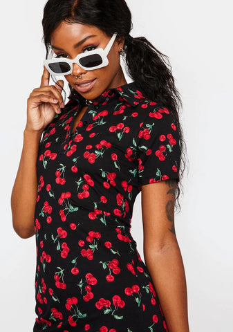 Cherries Black Jeeves Mini Dress