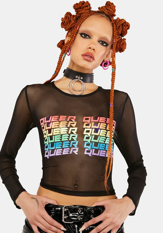 Queer Pride Long Sleeve Mesh Top