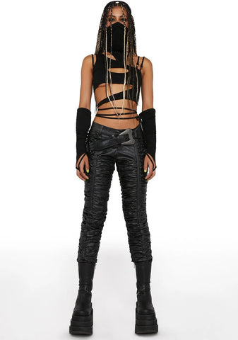 Compression Ruched Vegan Leather Pants