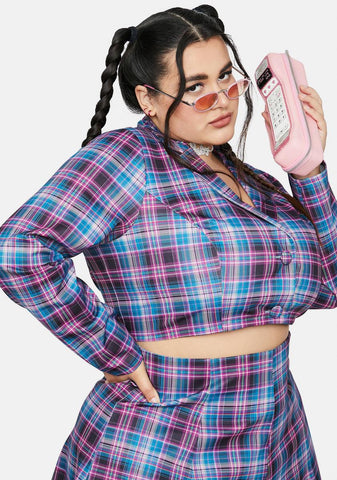 Plus Back 2 School Baddie Plaid Blazer