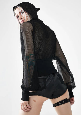 Mesh Belted Cropped Hoodie