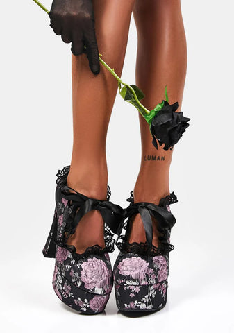 Mauve Fanged Faerie Brocade Mary Janes