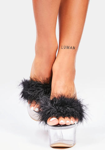 Black Colima Fluffy Heels