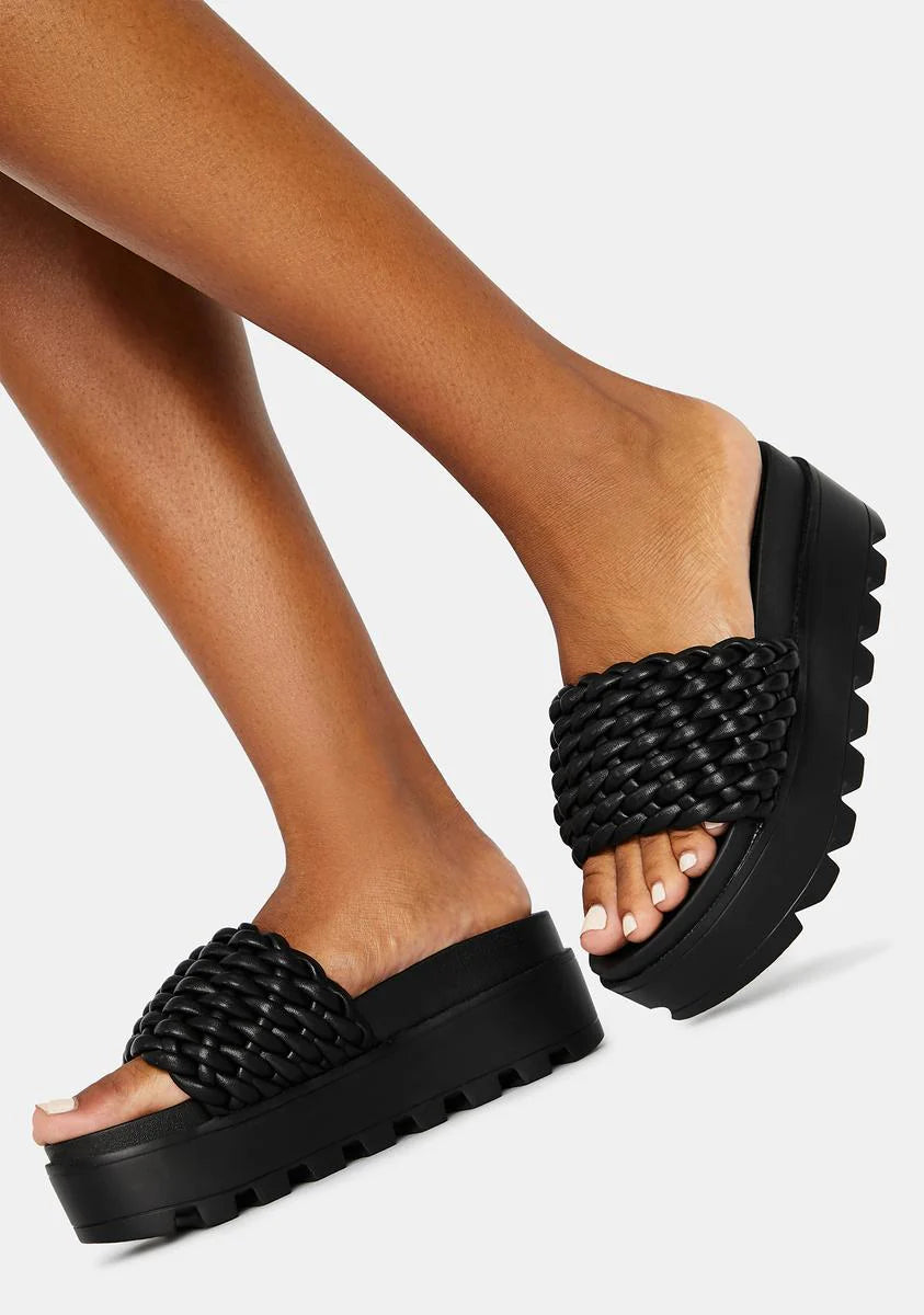 Ink Totally True Platform Woven Slides