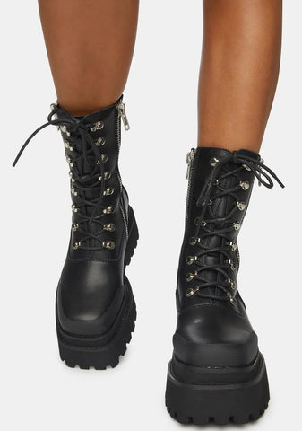 Synth Unisex Genuine Leather Square Toe Combat Boots