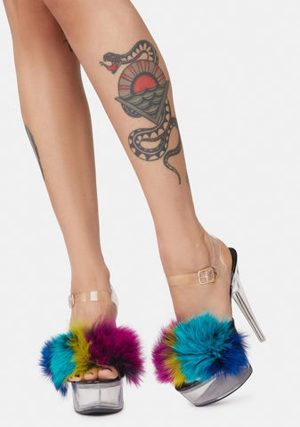 Night Of My Life Fluffy Clear Platform Heels