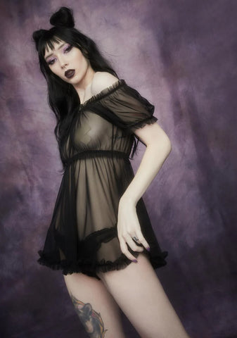 Mist Of Midnight Mesh Babydoll Set