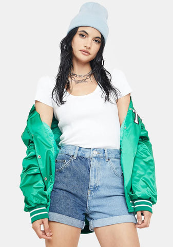 Two Tone Denim Mom Shorts