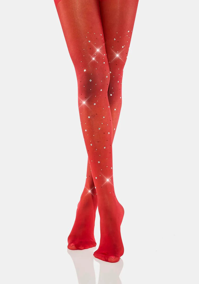 Cherry Ring The Bling Sheer Rhinestone Tights