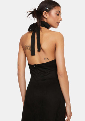 Faux Suede Halter Mini Dress