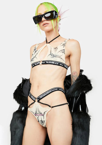 Beige Mesh Tattoo Lingerie Set