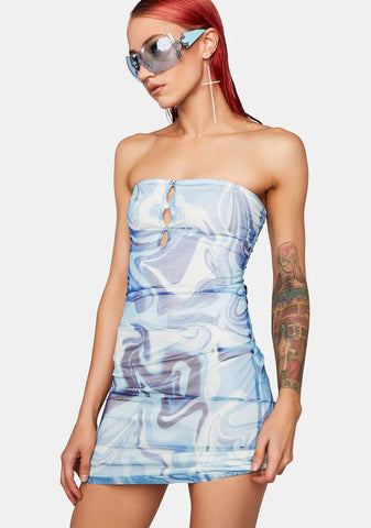 Jewel Trim Mesh Strapless Mini Dress