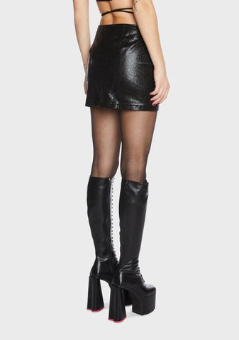 Strappy Black Faux Leather Mini Skirt