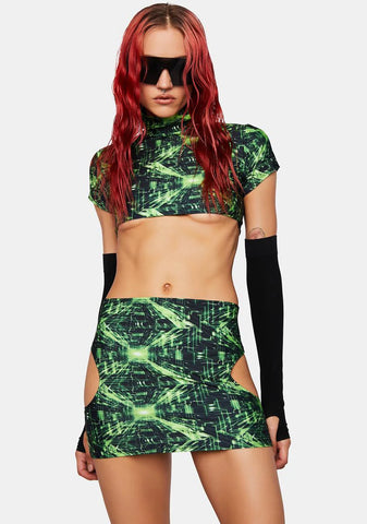 Cyber Grid Cut Out Skirt