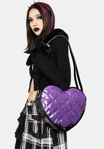 Studded Bat Quilted Heart Shoulder Bag
