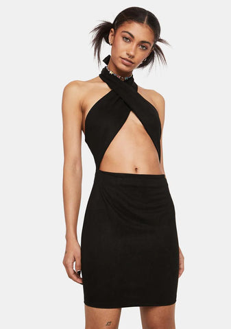 Faux Suede Halter Mini Dress