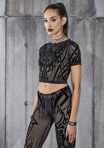 Snare Tattoo Print Mesh Crop Tee